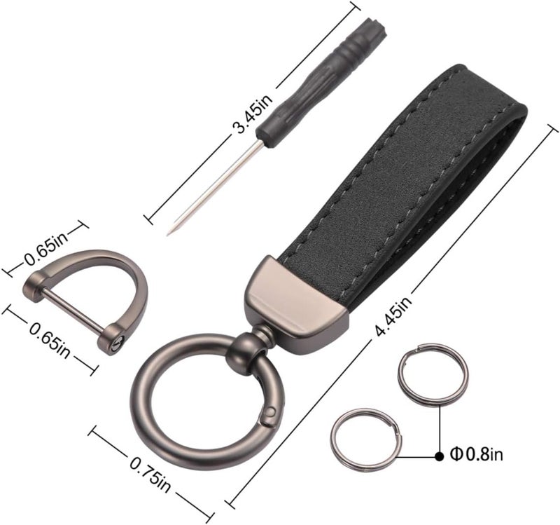 360° Rotatable Suede Cowhide Keychain with D-Buckle and 2 Key Rings - Black - Image 4