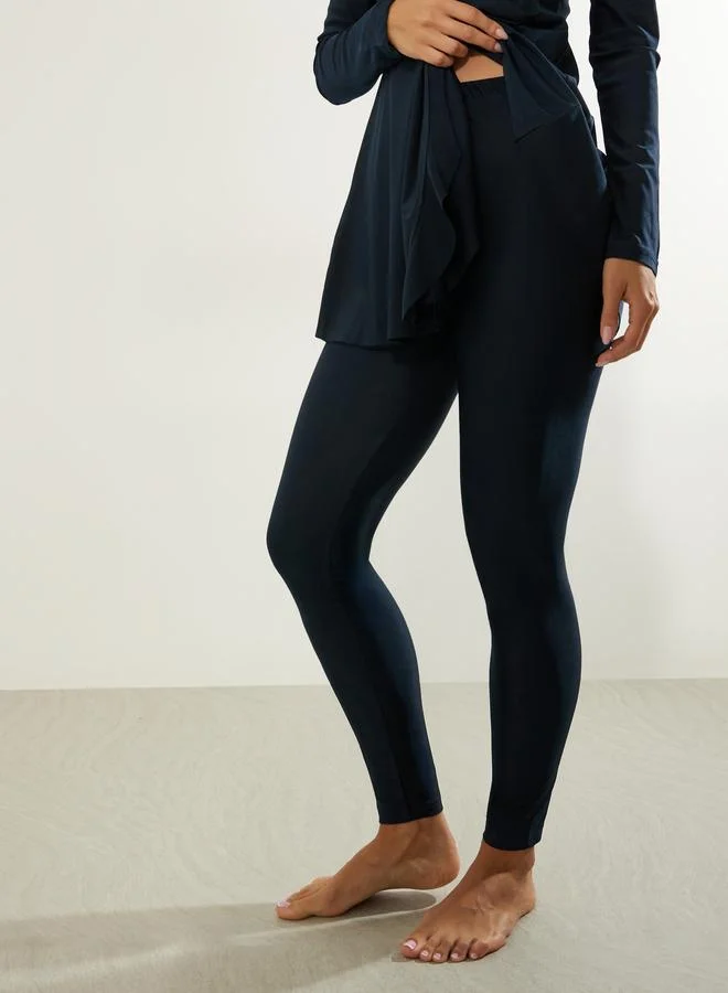 Styli Navy Blue Pack of 2 - Full Sleeve Half Zip Tunic with Ruffle Detail and Leggings Burkini Set for Women | Best Price UAE