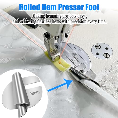 TOOVREN 8pcs Rolled Hem Presser Foot Sewing Rolled Hemmer Foot 3mm-10mm 8 Sizes Wide Hemmer Feet Set Seam Guide Universal Presser Feet Hemming for Sewing Machine Accessories and Tools - Image 2