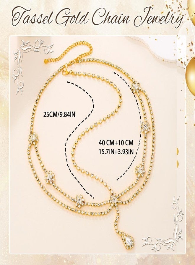 ووي مجوهرات سلسلة رأس مرصعة بأحجار الراين من Woeoe، قطعة رأس ذهبية مرصعة بالكريستال، مجوهرات شعر متعددة الطبقات مناسبة للمهرجانات والمناسبات النسائية - Image 2