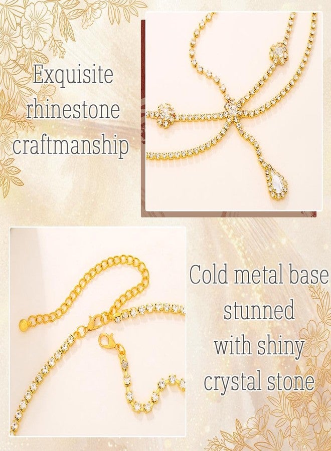 ووي مجوهرات سلسلة رأس مرصعة بأحجار الراين من Woeoe، قطعة رأس ذهبية مرصعة بالكريستال، مجوهرات شعر متعددة الطبقات مناسبة للمهرجانات والمناسبات النسائية - Image 4