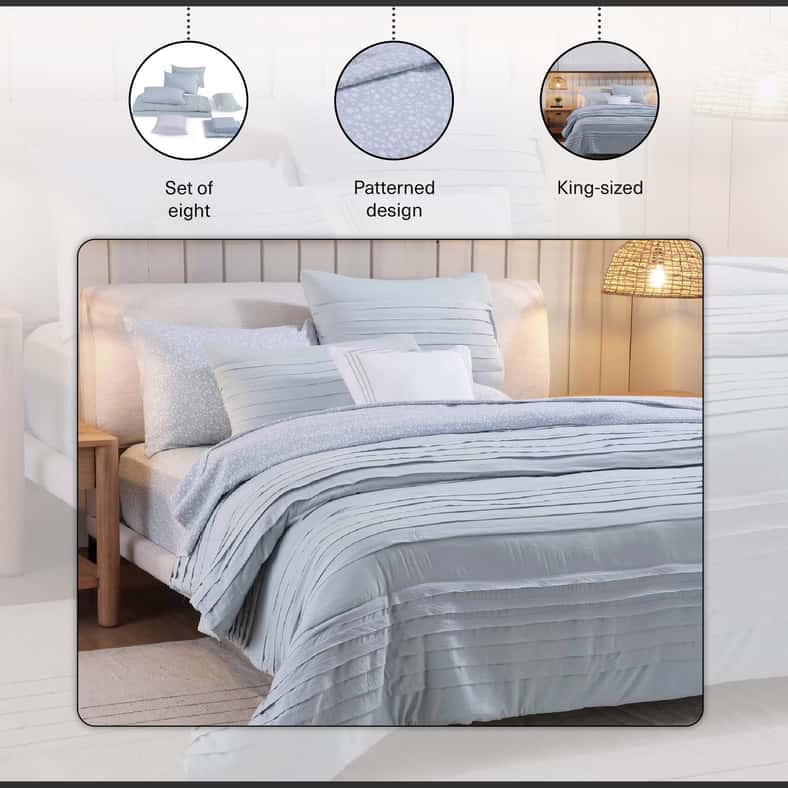 Pan Home طقم سرير TTC Adrianna 8 قطع في حقيبة 240x260 سم - أزرق جليدي - Image 1