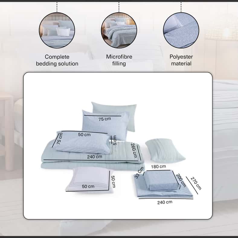 Pan Home طقم سرير TTC Adrianna 8 قطع في حقيبة 240x260 سم - أزرق جليدي - Image 2