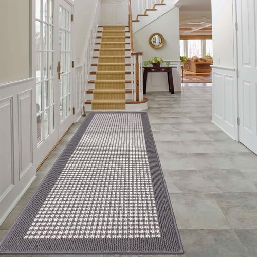 Ileading Grey Runner Rugs for Hallway 2'x8' Non Slip Farmhouse Long Kitchen Floor Mats with Rubber Backing Absorbable Throw Rugs Machine Washable Indoor Decor Carpet for Corridor Petmat Entryway - Image 1