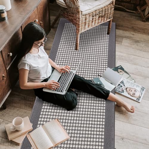 Ileading Grey Runner Rugs for Hallway 2'x8' Non Slip Farmhouse Long Kitchen Floor Mats with Rubber Backing Absorbable Throw Rugs Machine Washable Indoor Decor Carpet for Corridor Petmat Entryway - Image 2