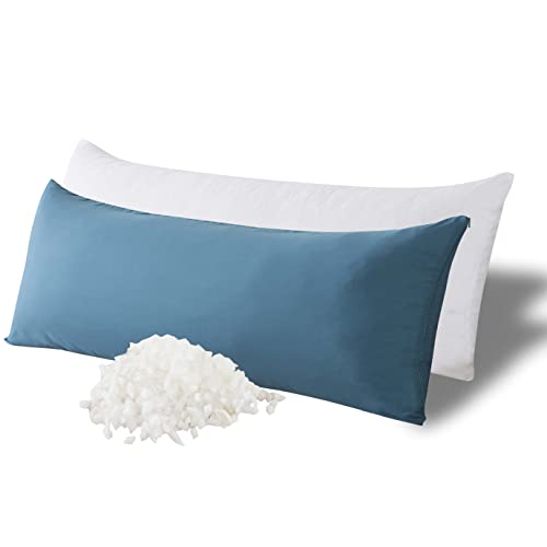 WhatsBedding Memory Foam Body Pillow with Breathable Zippered Cotton Cover Full Body Pillow for Adults Long Pillow for Sleeping Firm Pillow Fluffy Supportive  Foggy Blue