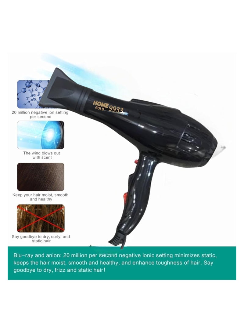 Home Gold Hair Dryer - Superior Drying Performance with Multiple Settings, Ionic Care and Overheat Protection (HG-9933 (Black)), 3000.0 Wat - Image 3