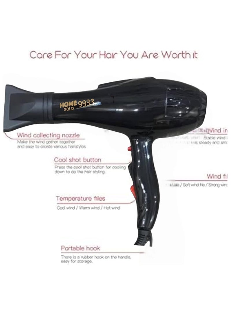 Home Gold Hair Dryer - Superior Drying Performance with Multiple Settings, Ionic Care and Overheat Protection (HG-9933 (Black)), 3000.0 Wat - Image 4