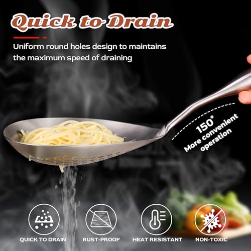 Marte Skimmer Slotted Spoon -16.5" 304 Stainless Steel Pasta Spider Strainer Skimmer Ladle Spoon for Cooking and Frying - Kitchen Metal Scoop Colander Strainer Spoon with Heat Resistant Handle - Image 3