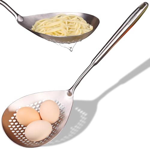 Marte Skimmer Slotted Spoon -16.5" 304 Stainless Steel Pasta Spider Strainer Skimmer Ladle Spoon for Cooking and Frying - Kitchen Metal Scoop Colander Strainer Spoon with Heat Resistant Handle - Image 1