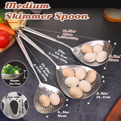 Marte Skimmer Slotted Spoon -16.5" 304 Stainless Steel Pasta Spider Strainer Skimmer Ladle Spoon for Cooking and Frying - Kitchen Metal Scoop Colander Strainer Spoon with Heat Resistant Handle - Image 2