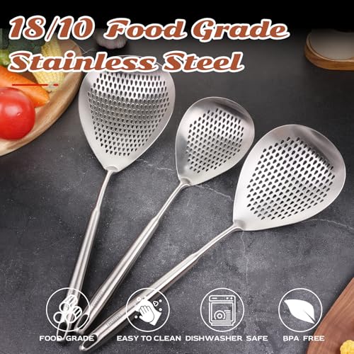 Marte Skimmer Slotted Spoon -16.5" 304 Stainless Steel Pasta Spider Strainer Skimmer Ladle Spoon for Cooking and Frying - Kitchen Metal Scoop Colander Strainer Spoon with Heat Resistant Handle - Image 4