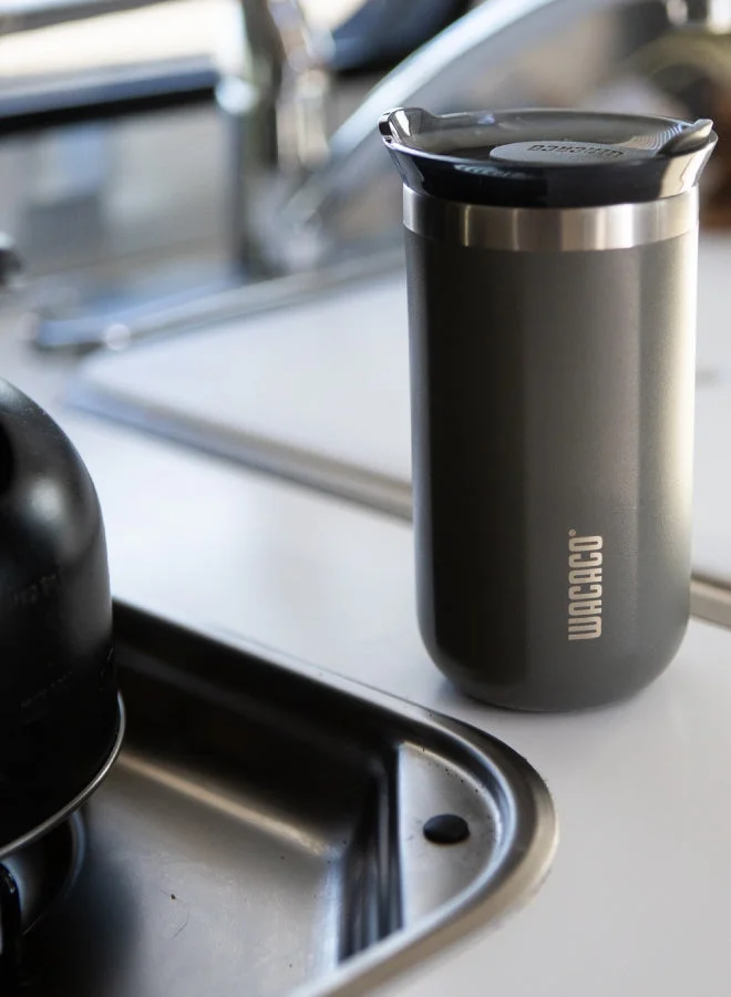 WACACO OCTAROMA Vacuum Insulated Mug (300ml) - Double Wall Stainless Steel Vacuum Insulated Coffee Travel Mug with Leakproof Drinking Lid - Grey Dim grey
