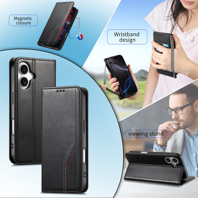 MagSafe iPhone 17 Pro Leather Case Protective for iPhone 17 17 Air 17 Pro 17 Pro Max and Card Holder and Kickstand in Black - Image 3