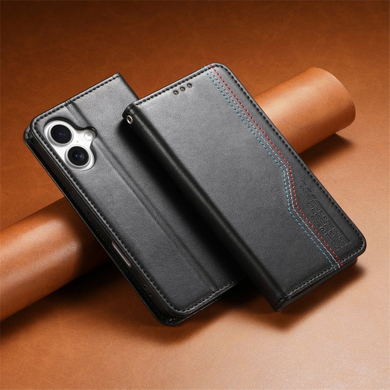 MagSafe iPhone 17 Pro Leather Case Protective for iPhone 17 17 Air 17 Pro 17 Pro Max and Card Holder and Kickstand in Black - Image 1