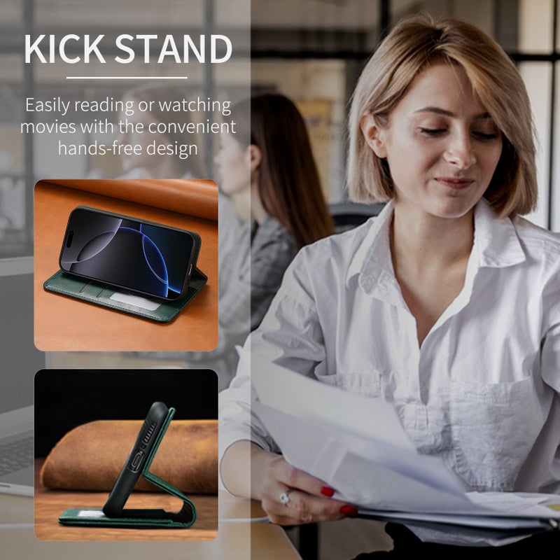 MagSafe iPhone 17 Pro Leather Case Protective for iPhone 17 17 Air 17 Pro 17 Pro Max and Card Holder and Kickstand in Black - Image 5