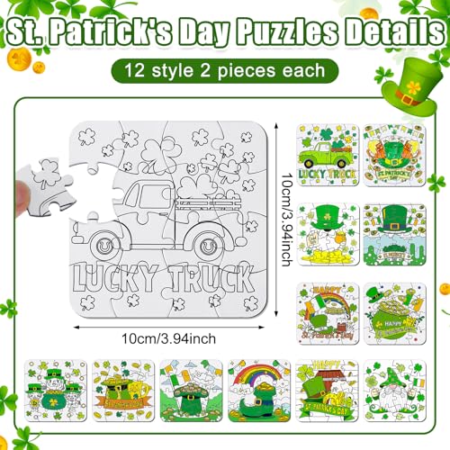 Realspring 24 Pack St Patricks Day Crafts for Kid Irish Coloring Jigsaw Puzzles St Patricks Day Activities Classroom Gifts Color Your Own Shamrock Irish Elf Hat Craft Puzzle for Party Favors - Image 5