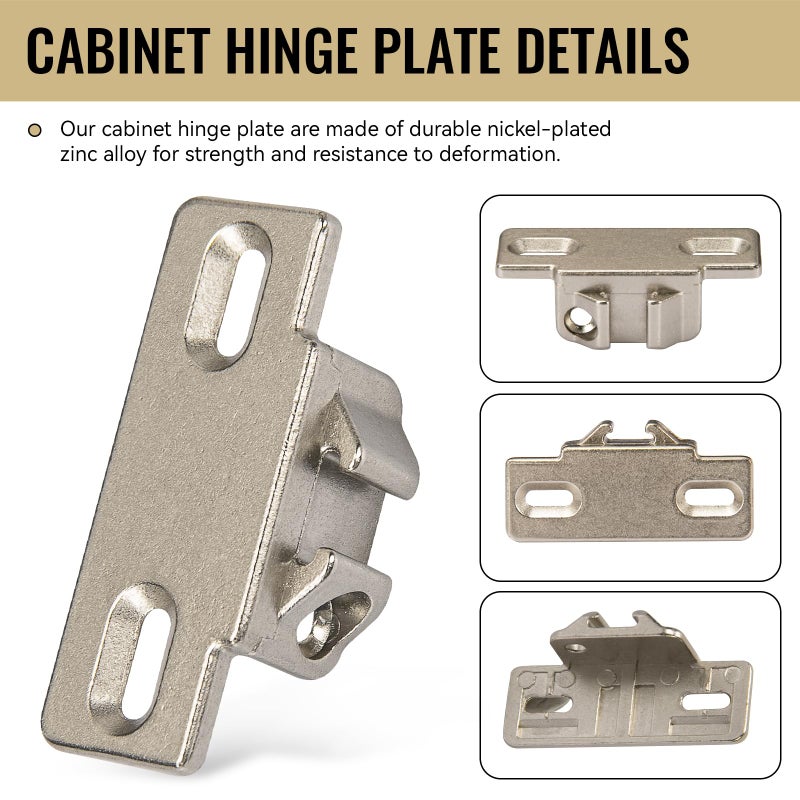 LEWEREST Hinge Mounting Plate Replacement for Blum 1 3/8" Overlay Compact 33 110 Degree, Face Frame Edge Mount Plates for Blum Cabinet Hinges, Self Closing, Nickel Finish (Pack of 2) - Image 5