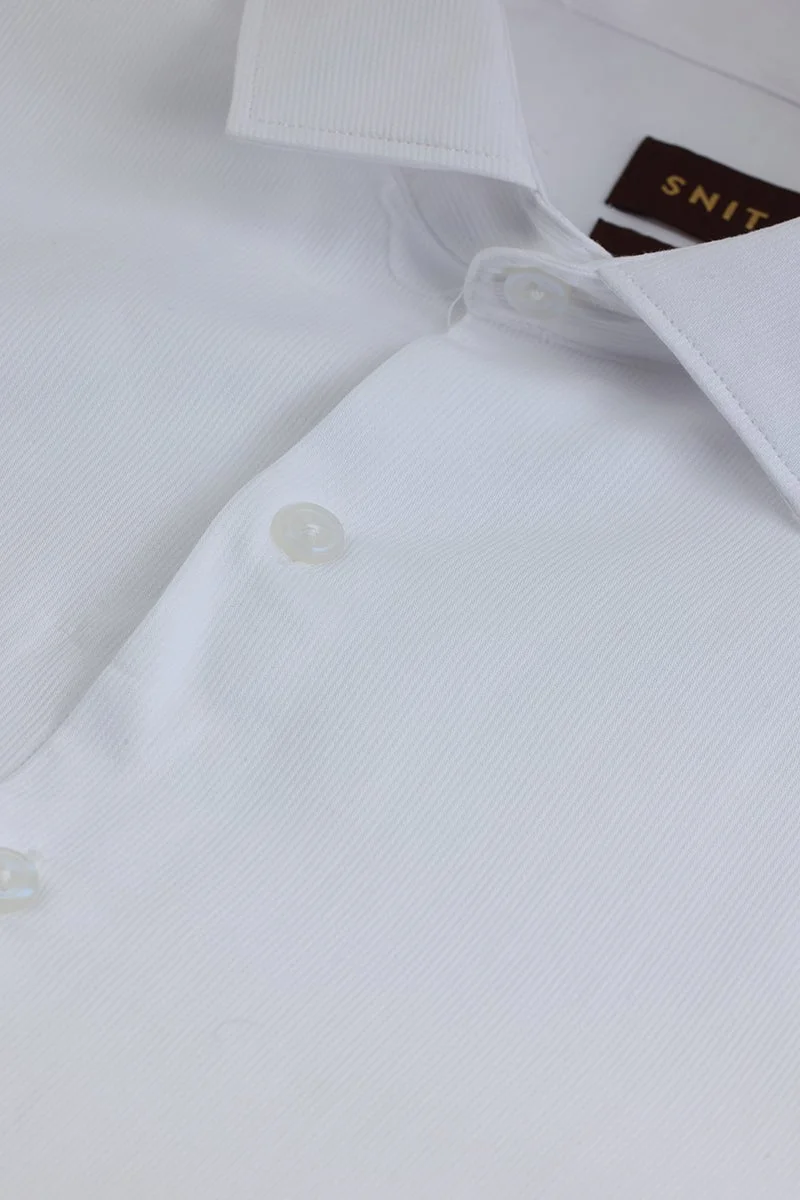 سنيتش White Solid Long Sleeve Slim Fit Formal Shirt