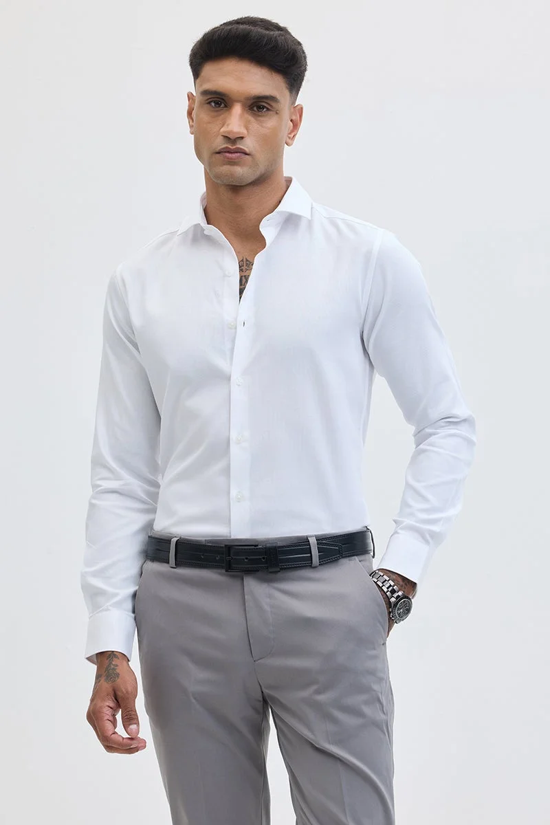 SNITCH White Solid Long Sleeve Slim Fit Formal Shirt