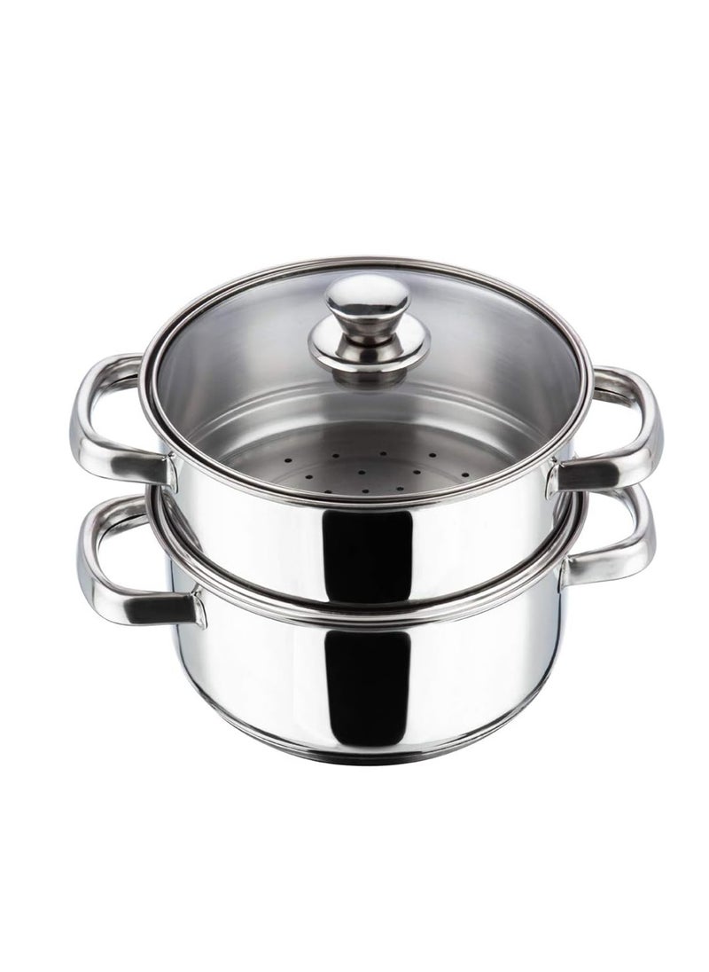 arian 26CM Stainless Steel Steamer Set – 2-Tier, 9L (Turkey-Made)  - Image 1