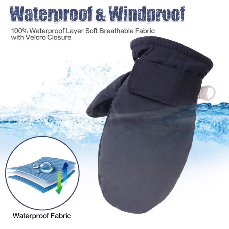 Fynnsure Toddler Mittens Baby Waterproof Snow Gloves Kids Ski Snow Gloves Cold Weather Mittens for Boys Girls Solid Navy 2-4 Years - Image 3