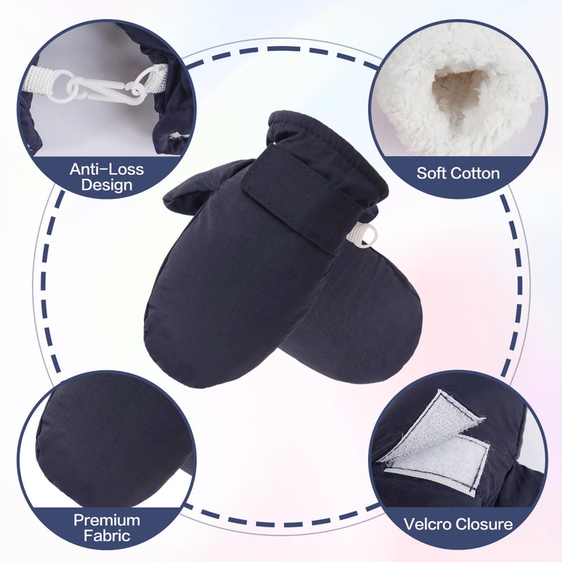 Fynnsure Toddler Mittens Baby Waterproof Snow Gloves Kids Ski Snow Gloves Cold Weather Mittens for Boys Girls Solid Navy 2-4 Years - Image 2