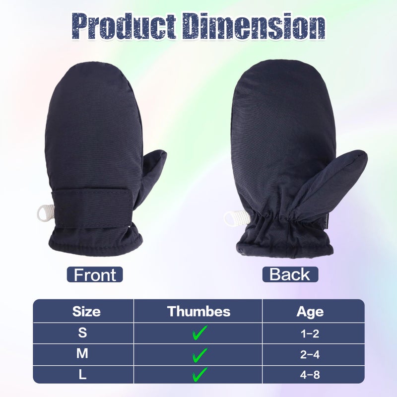 Fynnsure Toddler Mittens Baby Waterproof Snow Gloves Kids Ski Snow Gloves Cold Weather Mittens for Boys Girls Solid Navy 2-4 Years - Image 4