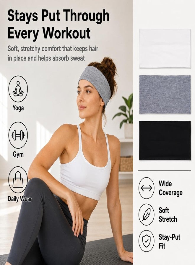 QUELIEN Extra Wide Headbands for Women 3 Pack, Soft Stretch Workout Headbands, Absorbent Quick Dry Hair Bands for Yoga, Running, Gym, Skincare & Daily Wear, Comfortable Wide Hair Wraps for Women - Image 4