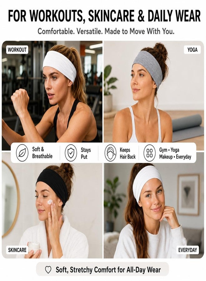 QUELIEN Extra Wide Headbands for Women 3 Pack, Soft Stretch Workout Headbands, Absorbent Quick Dry Hair Bands for Yoga, Running, Gym, Skincare & Daily Wear, Comfortable Wide Hair Wraps for Women - Image 3