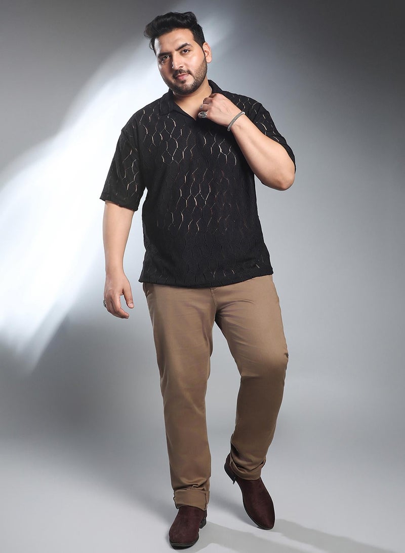 Instafab Plus Men's Onyx Black Honeycomb-Knit Polo T-Shirt - Image 5