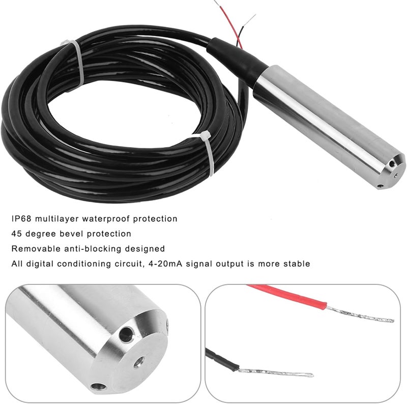 Updated modern design Submersible Depth Sensor, TL 136 12 toVDC 4 to20mA Signal Output Anti Blocking Water Depth Sensor Detector, Liquid Depth Transmitter,5m/16.4ft Cable (Range 0-5 Meters) Daily life matching design - Image 3