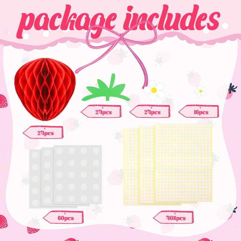 Tenare 24 Pcs Strawberry Party Decorations Strawberry Honeycomb Balls Birthday Favors Berry First Theme Table Centerpieces Tissue Paper Honeycomb Tabletop Hanging Decor Party Supplies(Red) - Image 4
