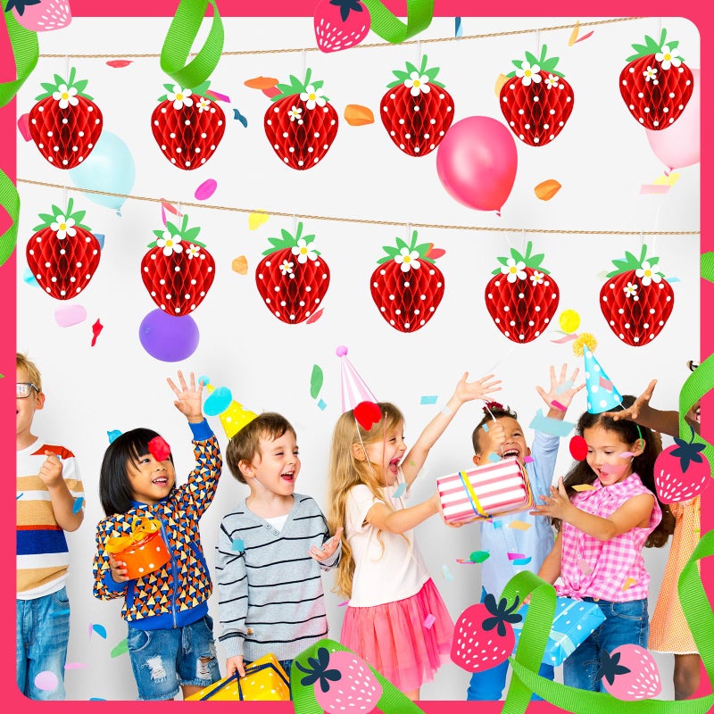 Tenare 24 Pcs Strawberry Party Decorations Strawberry Honeycomb Balls Birthday Favors Berry First Theme Table Centerpieces Tissue Paper Honeycomb Tabletop Hanging Decor Party Supplies(Red) - Image 2