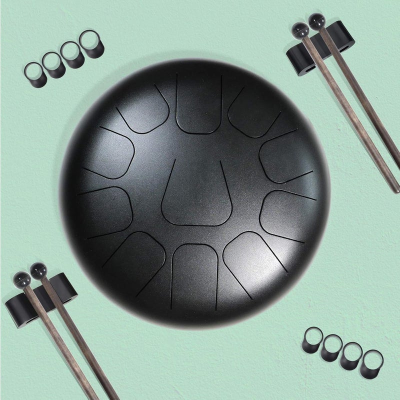 eBoot 8 قطع طبل لسان فولاذي أكمام أصابع سيليكون مطاطي تغطية أصابع للضرب على الطبل 2 قطع حاملات عصي الطبل لأداة الإيقاع - Image 2