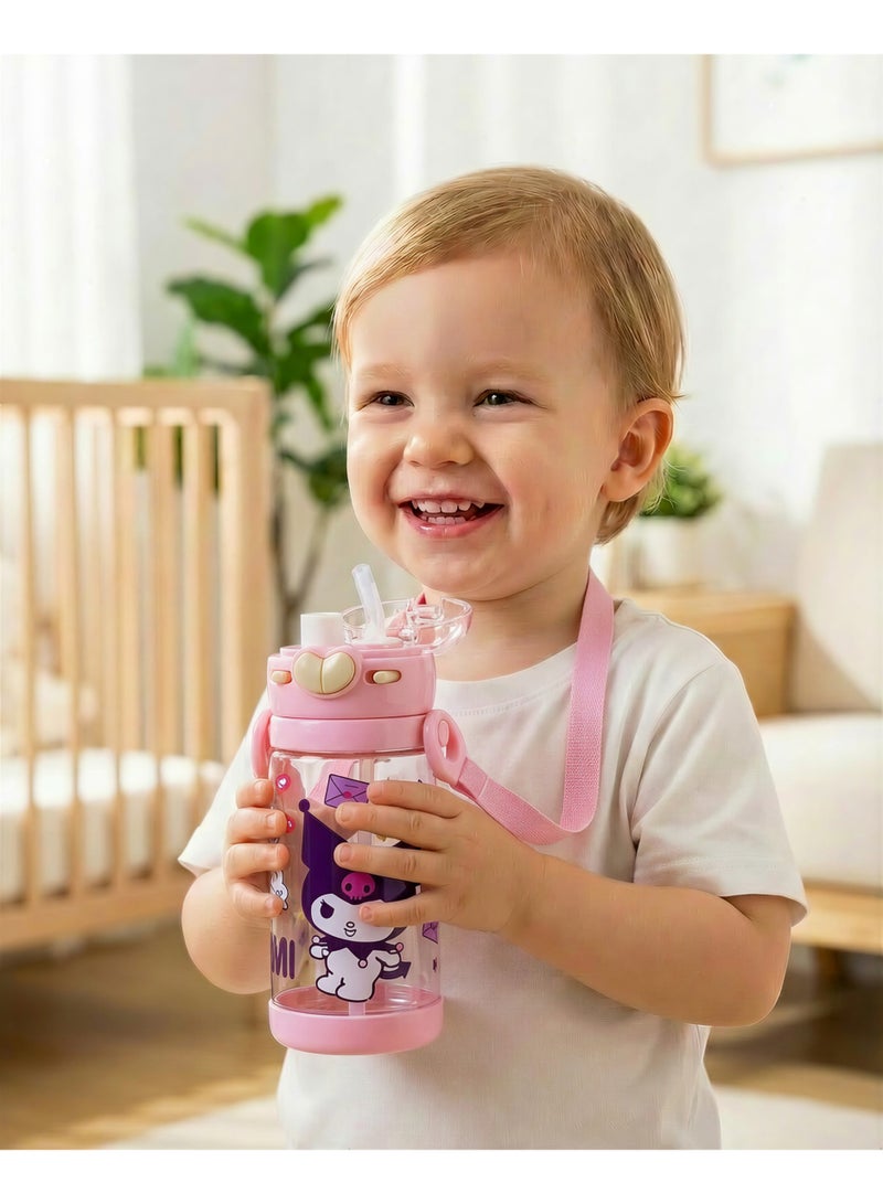 زمزمية مياه للأطفال 2 في 1 (شفاطة وفتحة مباشرة) بحزام كتف - زجاجة مانعة للتسريب للمدرسة والحضانة - خامات صحية (450 مل) - Image 3