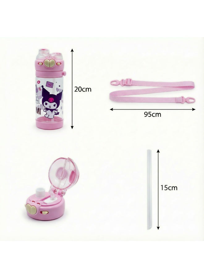 زمزمية مياه للأطفال 2 في 1 (شفاطة وفتحة مباشرة) بحزام كتف - زجاجة مانعة للتسريب للمدرسة والحضانة - خامات صحية (450 مل) - Image 2