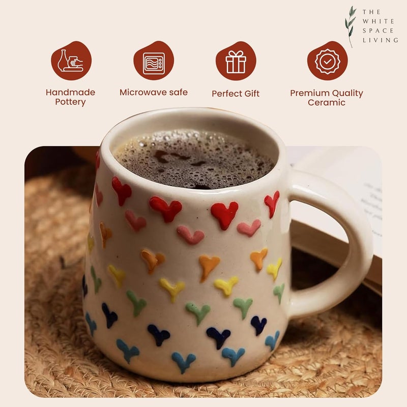 THE WHITE SPACE LIVING كوب سيراميك مزخرف ثلاثي الأبعاد على شكل قلوب – كوب قهوة/شاي ملون للمنزل والهدايا - Image 5