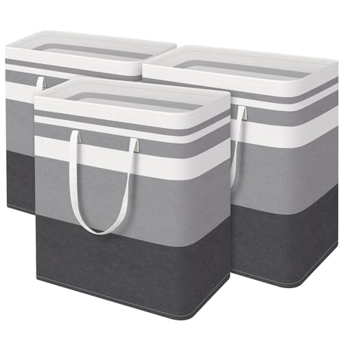 BlissTotes 3-Pack Laundry Basket, Freestanding＆Waterproof Laundry Hamper, Collapsible Tall Clothes Hamper with Easy Carry Handles for Clothes, Towels in the Family and Dorm,Gradient Grey,125L - Image 1