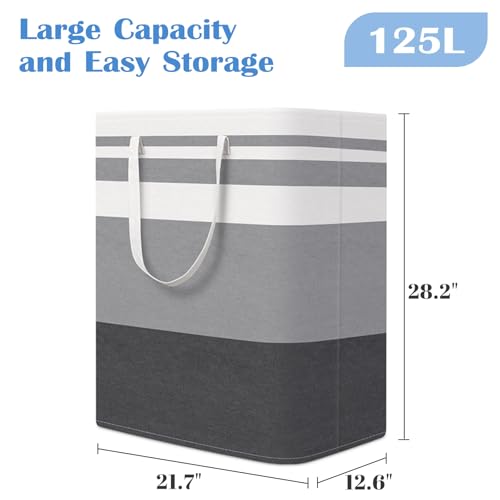 BlissTotes 3-Pack Laundry Basket, Freestanding＆Waterproof Laundry Hamper, Collapsible Tall Clothes Hamper with Easy Carry Handles for Clothes, Towels in the Family and Dorm,Gradient Grey,125L - Image 2