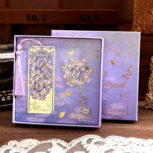 icceemee 2pcs Bookmark Butterfly Flower Theme Pretty Book Marks Set with Bookmarks for Women, Cute Book Markers for Writers, Kids, Teens, Men Readers, Reading Accessories Gifts for Book Lovers - Image 1
