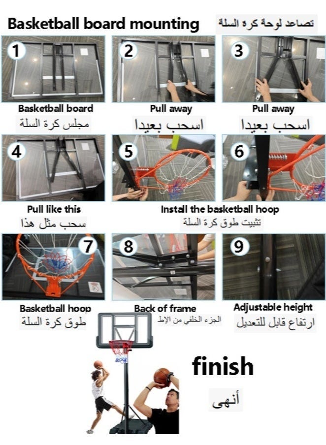 WALALLA Basketball Hoop Outdoor 130-305cm Adjustable, Portable Basketball Hoop Goal System for Kids Youth and Adults in Backyard/Driveway/Indoor, 110*75cm Shatterproof Backboard and Larger Base - Image 5