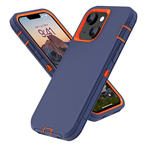 Sansunto for iPhone 16e Case, Protective Cover for 13, 14, 15, 16E 6.1", Heavy Duty Shockproof Drop Proof 3 in 1 Cover, Rugged Hybrid Durable Phone Cases for Men & Women (Indigo/Orange) - Image 1