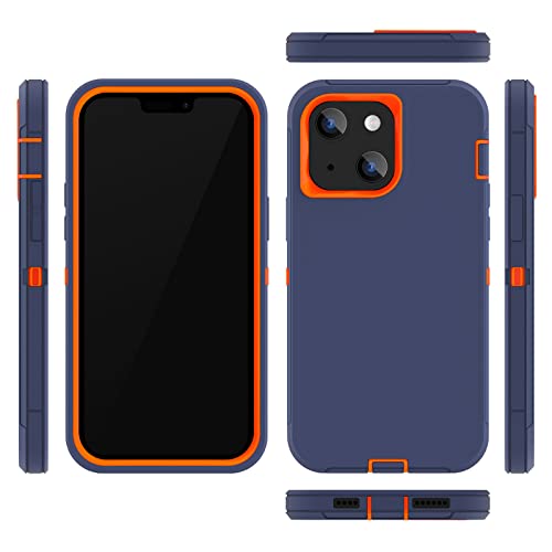 Sansunto for iPhone 16e Case, Protective Cover for 13, 14, 15, 16E 6.1", Heavy Duty Shockproof Drop Proof 3 in 1 Cover, Rugged Hybrid Durable Phone Cases for Men & Women (Indigo/Orange) - Image 2