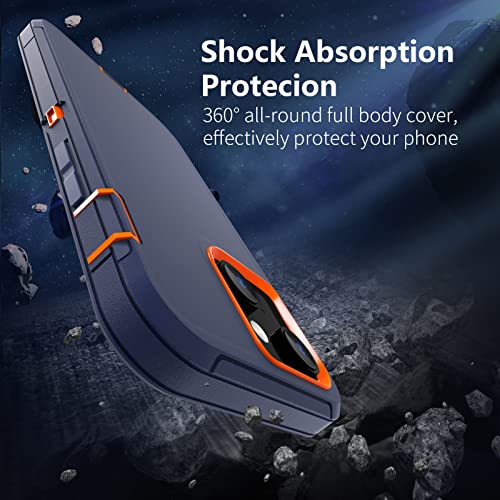 Sansunto for iPhone 16e Case, Protective Cover for 13, 14, 15, 16E 6.1", Heavy Duty Shockproof Drop Proof 3 in 1 Cover, Rugged Hybrid Durable Phone Cases for Men & Women (Indigo/Orange) - Image 3