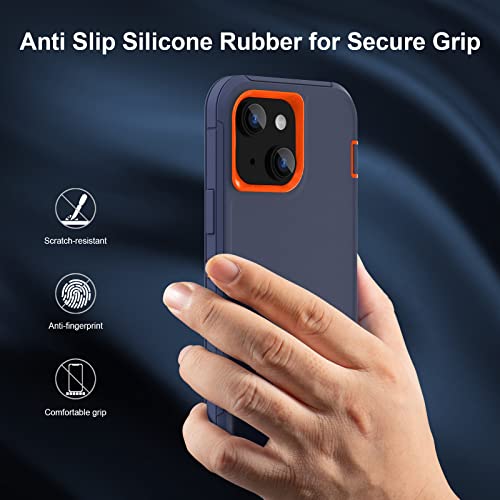 Sansunto for iPhone 16e Case, Protective Cover for 13, 14, 15, 16E 6.1", Heavy Duty Shockproof Drop Proof 3 in 1 Cover, Rugged Hybrid Durable Phone Cases for Men & Women (Indigo/Orange) - Image 4