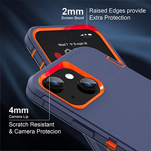 Sansunto for iPhone 16e Case, Protective Cover for 13, 14, 15, 16E 6.1", Heavy Duty Shockproof Drop Proof 3 in 1 Cover, Rugged Hybrid Durable Phone Cases for Men & Women (Indigo/Orange) - Image 5