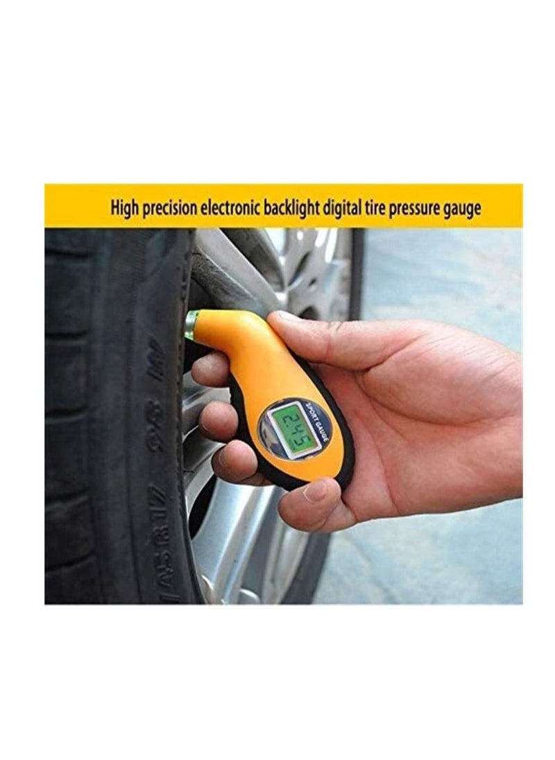 Y&D Tire Pressure Gauge, Digital Tester LCD Backlight Auto Car Motorcycle Gauge Air monitor Barometer Meter - Yellow  - Image 3