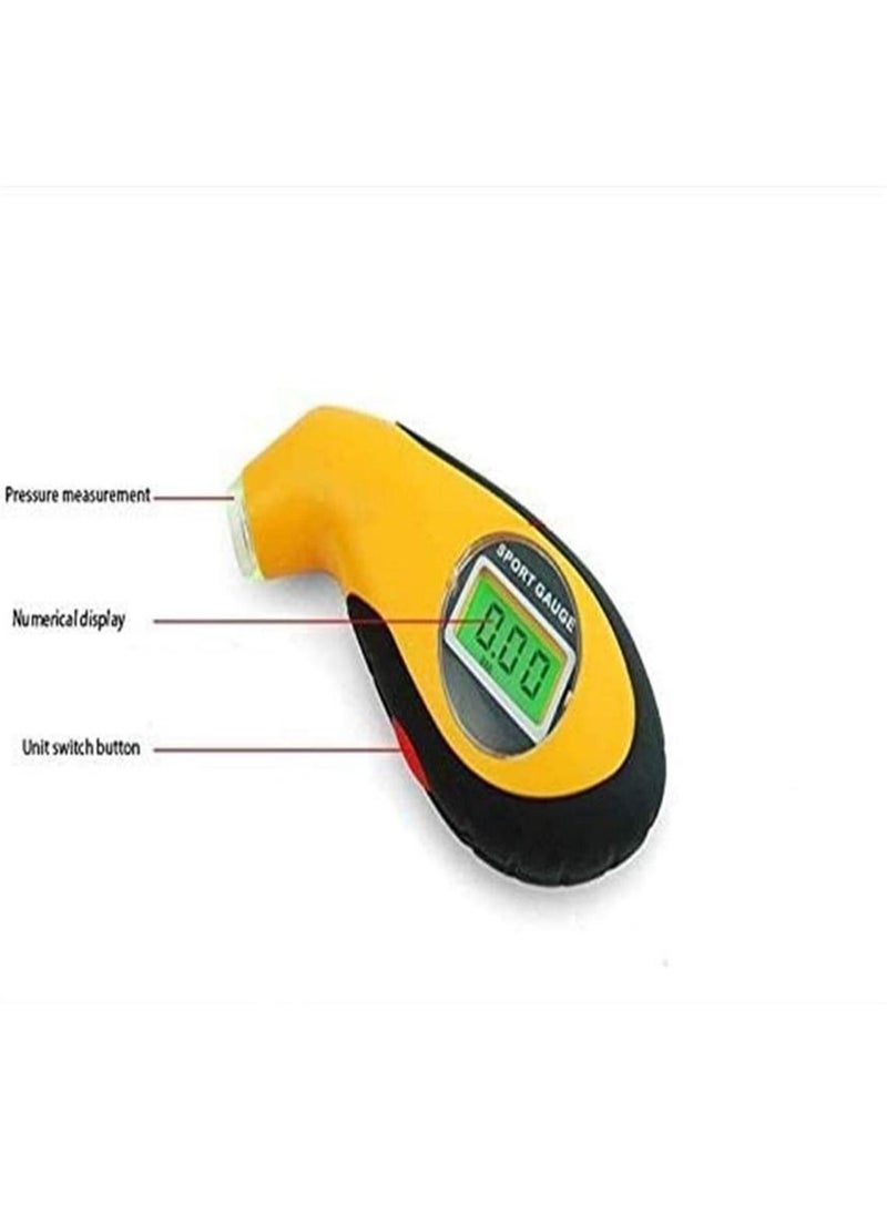 Y&D Tire Pressure Gauge, Digital Tester LCD Backlight Auto Car Motorcycle Gauge Air monitor Barometer Meter - Yellow  - Image 2