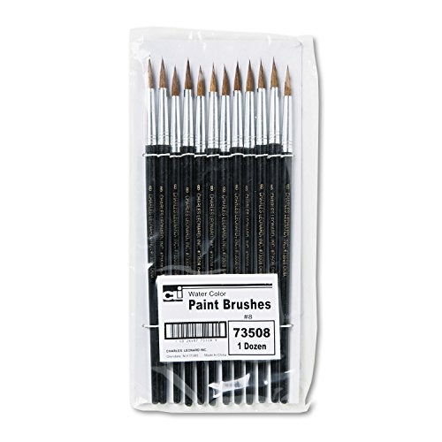 Charles Leonard Water Color Paint Brushes with Round Pointed Tip, # 8, 0.81 Inch, Camel Hair, Black Handle, 12-Pack (73508) - Image 3